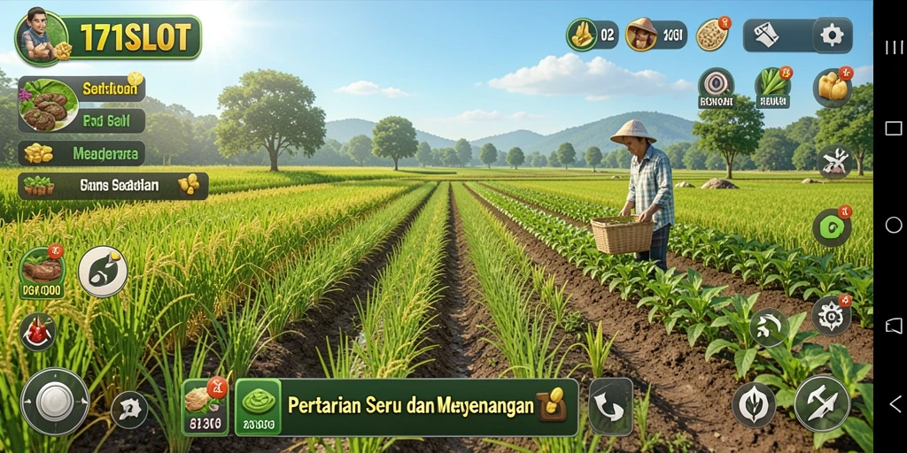 Screenshot gameplay <strong>171SLOT</strong> yang menampilkan kebun yang subur dan tanaman yang beraneka ragam.