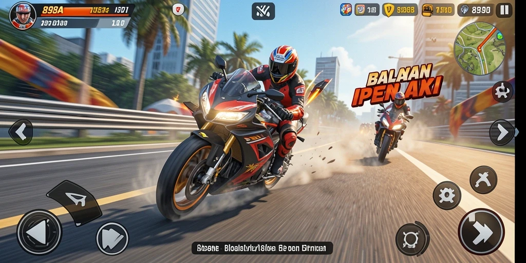 Tampilan menegangkan dari gameplay balapan motor di 898A.