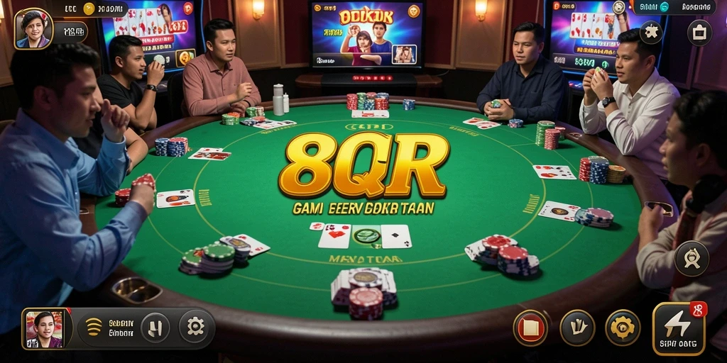 Tampilan gameplay seru di 8QR dengan meja poker virtual.