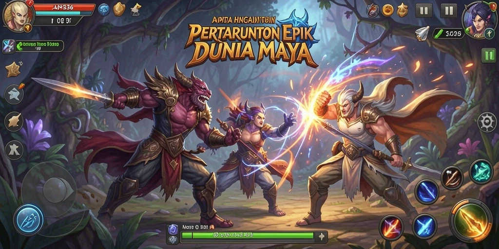 Screenshot utama API36 menampilkan pertarungan seru antar karakter.
