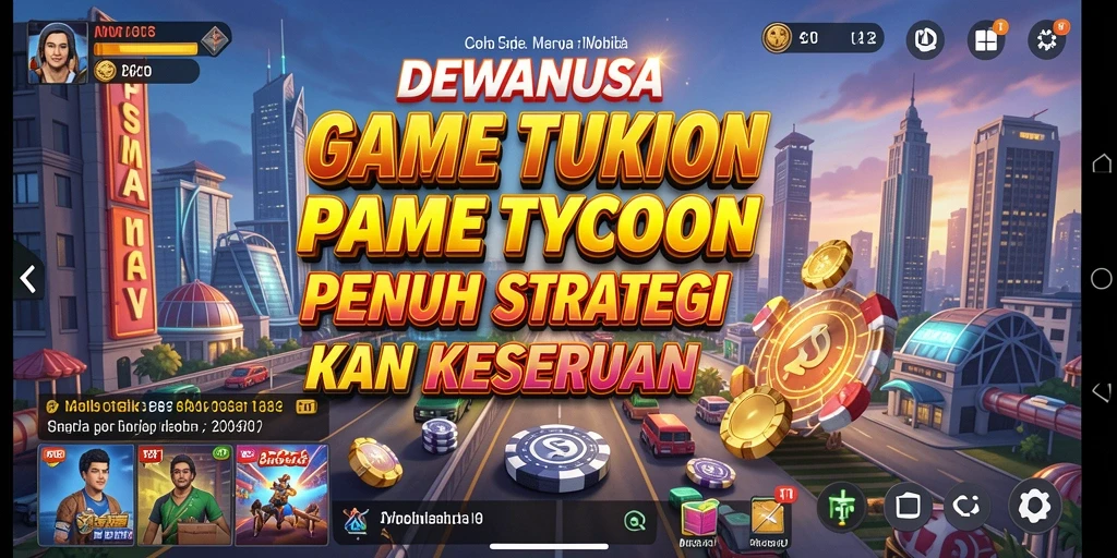 Gambaran gameplay DEWANUSA dengan berbagai elemen Tycoon.