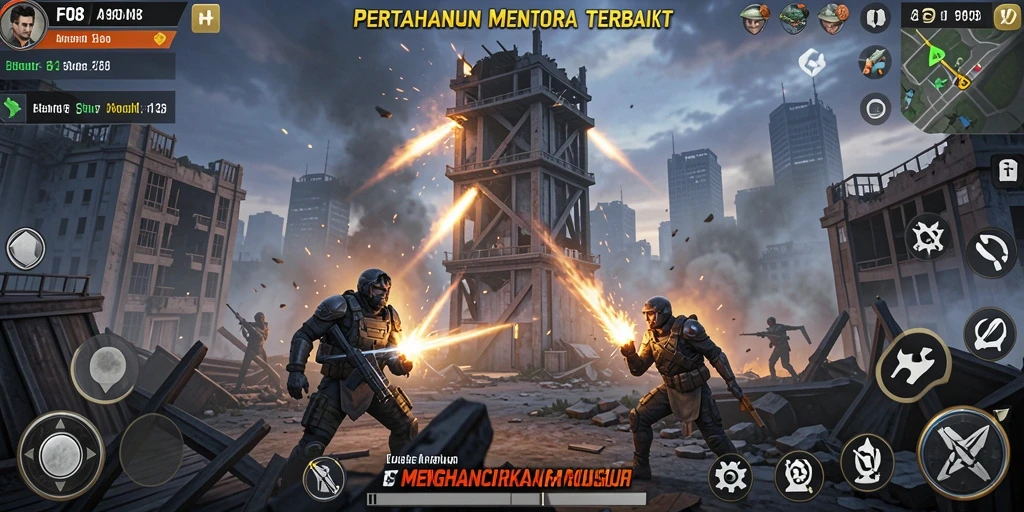 Screenshot gameplay FO8 dengan aksi menawan di Tower Defense.