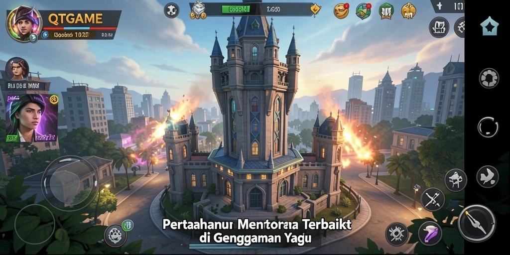 Tangkapan layar QTGAME menampilkan aksi Tower Defense yang mendebarkan.