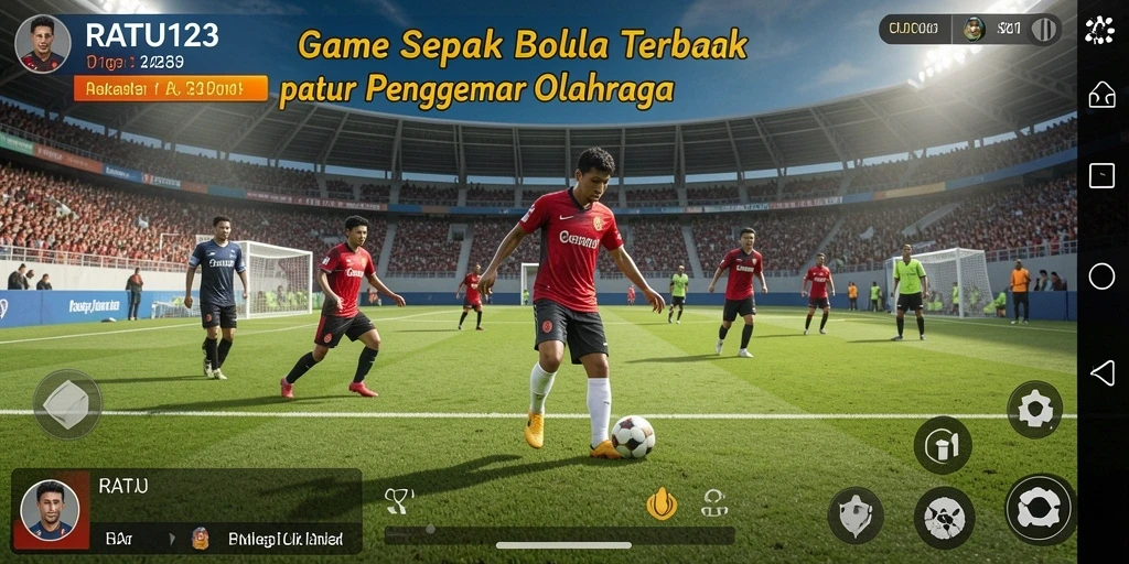 Tampilan gameplay seru dalam RATU123 dengan aksi sepak bola yang dinamis.