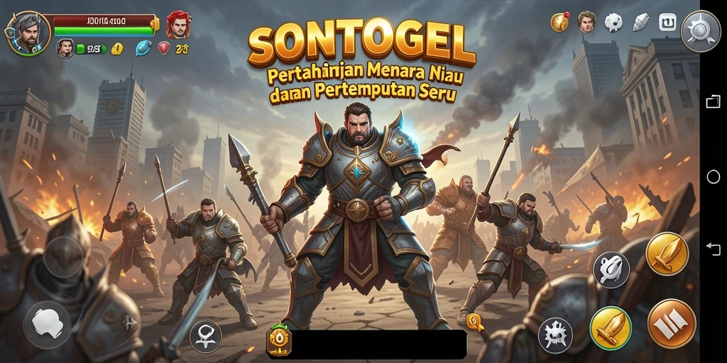 Tampilan gameplay SONTOGEL dengan menara dan musuh yang beragam.